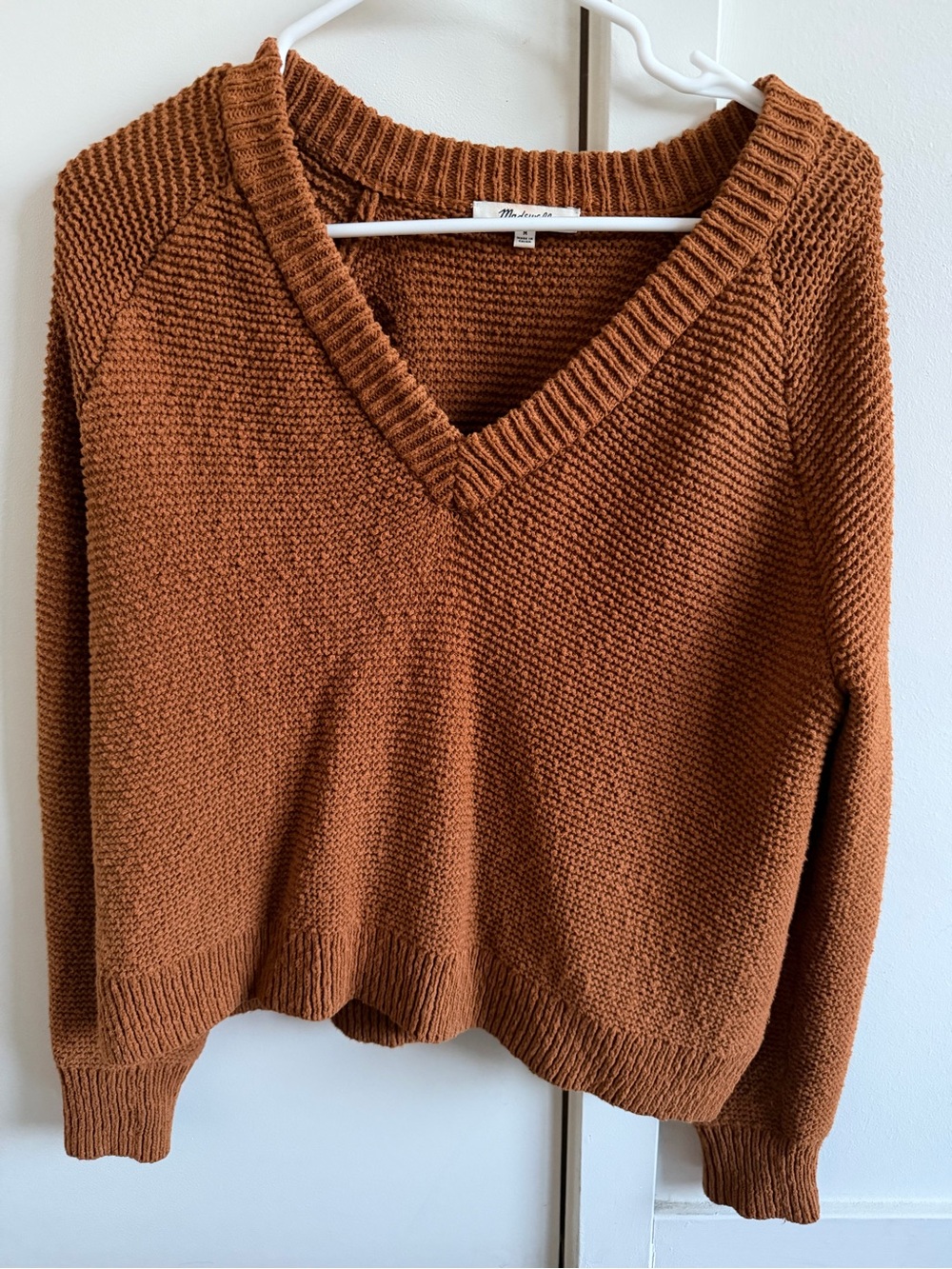 Madewell V-Neck Sweater in Burnt Orange